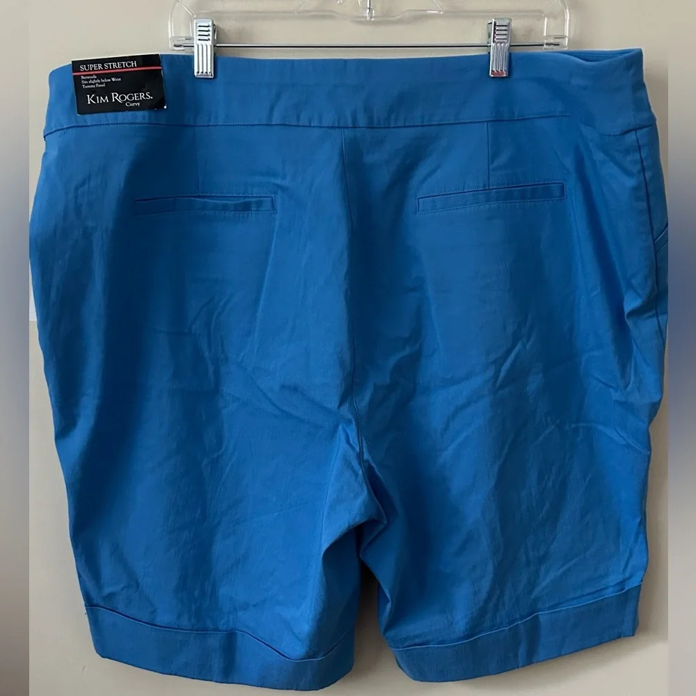 Kim Rogers Shorts Womens 24W Bermuda Tummy Control Blue Pull On‎ Stretch